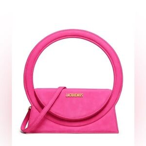 Jacquemus Pink Le Sac Rond Handbag in hot pink suede *brand new*